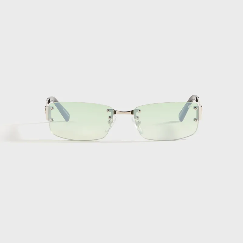 Vintage Frames Infamous Rimless Drill Mount 24KT - White Gold / Powder Green Gradient sold by Kith