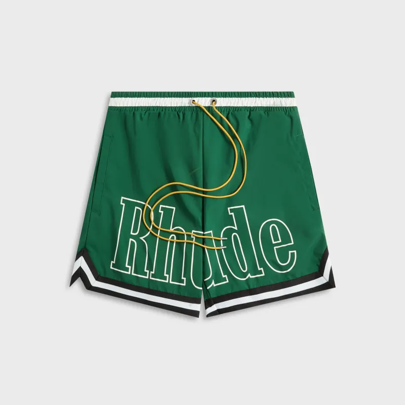 Rhude Logo Basketball Swim Short - Forest Green / Black / White sold by Kith