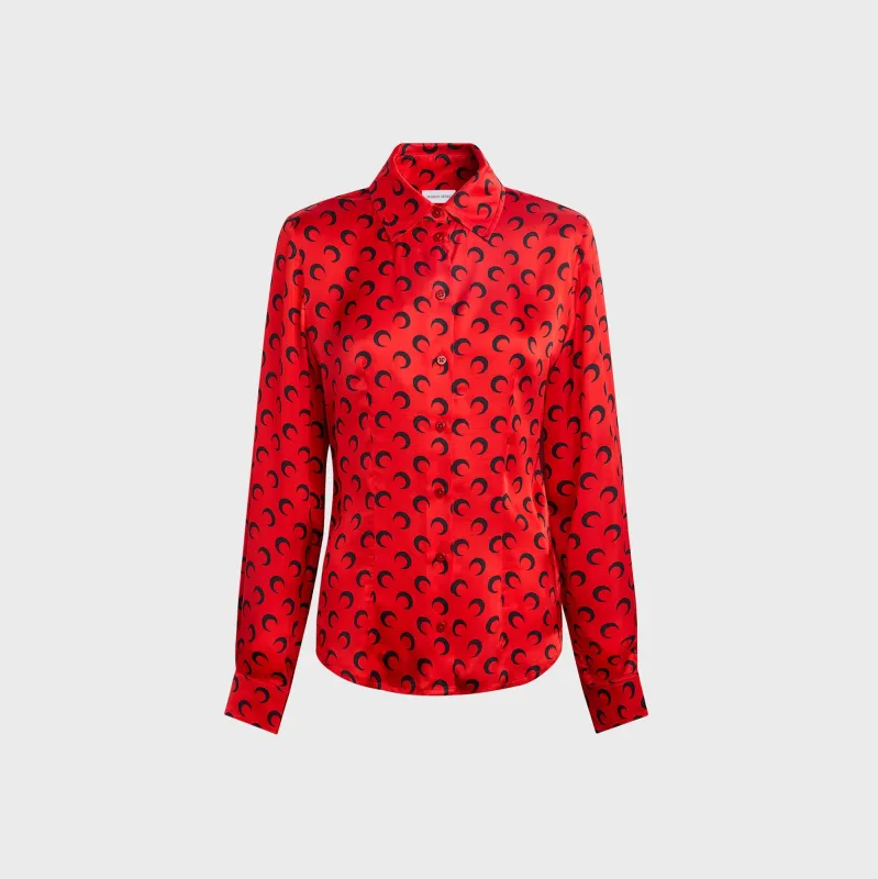MARINE SERRE Moon Satin Shirt Blouse - Red sold by Kith