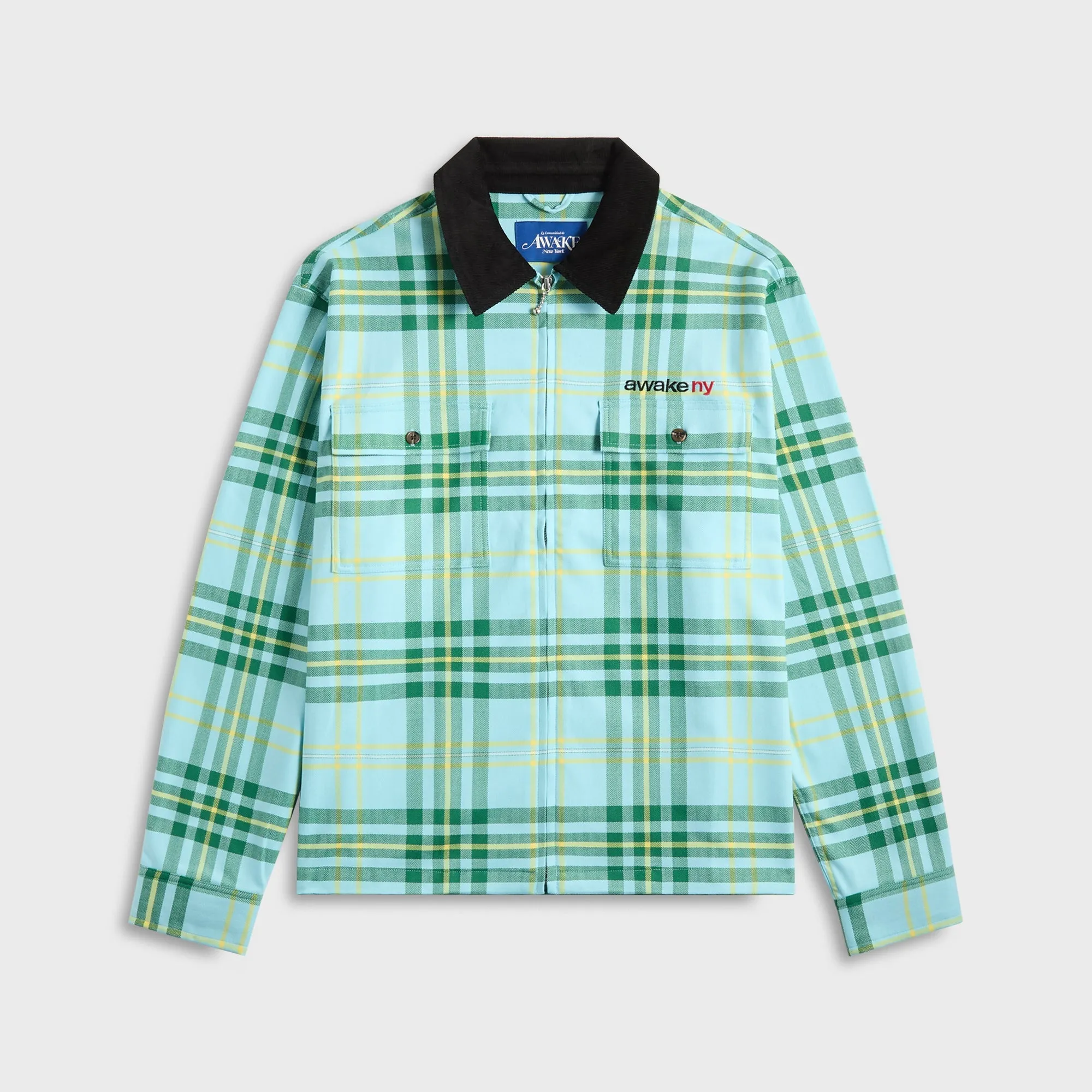 Awake NY Plaid Flannel Shirt - Turquoise sold by Kith