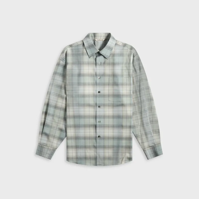 Auralee Super Light Wool Check Shirt - Blue Green Check sold by Kith