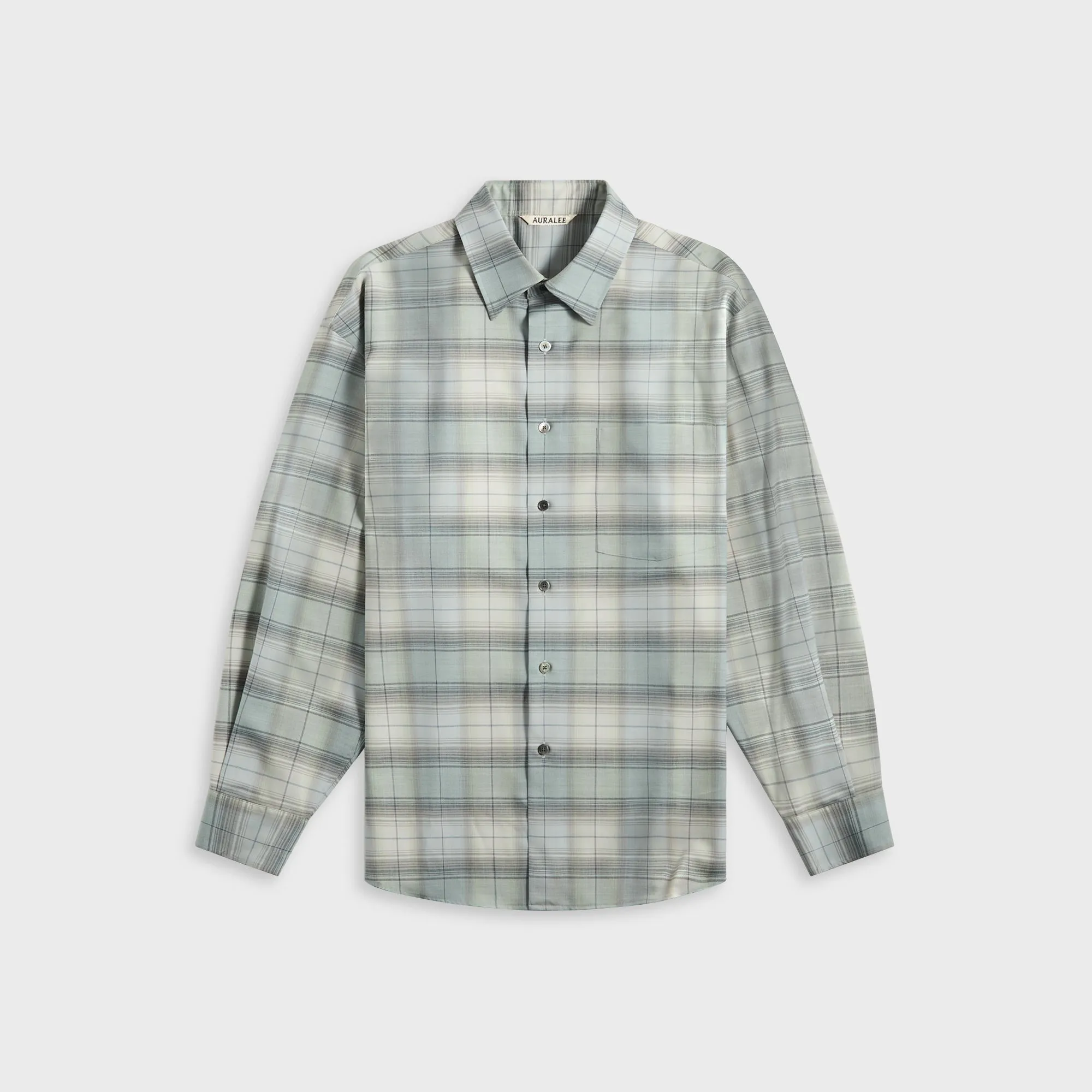 Auralee Super Light Wool Check Shirt - Blue Green Check sold by Kith
