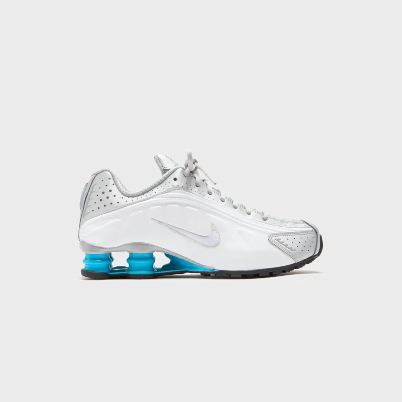 Nike Shox R4 - Metallic Silver / White / Blue Lagoon sold by Kith