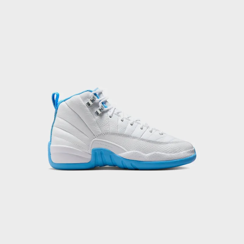 Jordan GS Jordan 12 Retro - White / Metallic Silver / University Blue sold by Kith