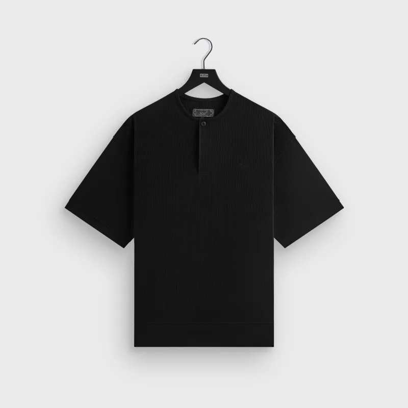Kith Micro Waffle Short Sleeve Colby Pullover - Black sold by Kith