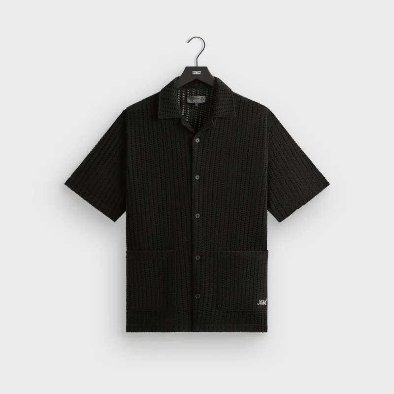 Kith Cotton Mesh Thompson Camp Collar Shirt - Black sold by Kith