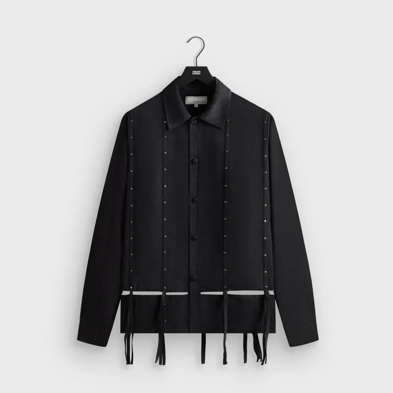 &Kin Ribbon Long Sleeve Boxy Collared Overshirt - Black sold by Kith