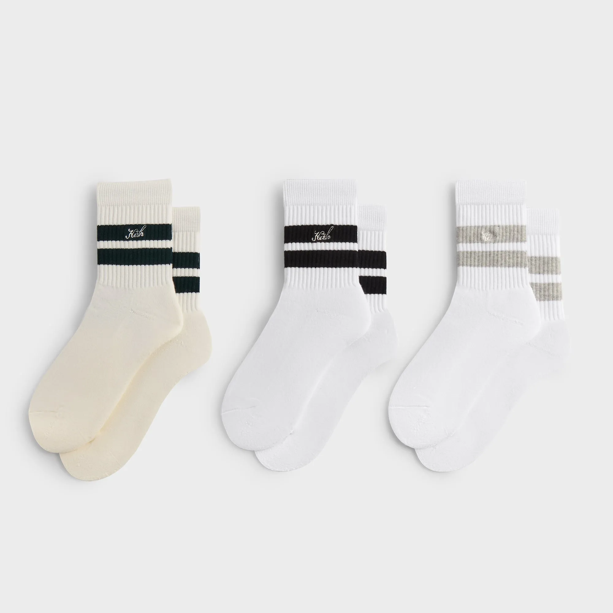 Kith 3-Pack Striped Mid Crew Socks - White sold by Kith