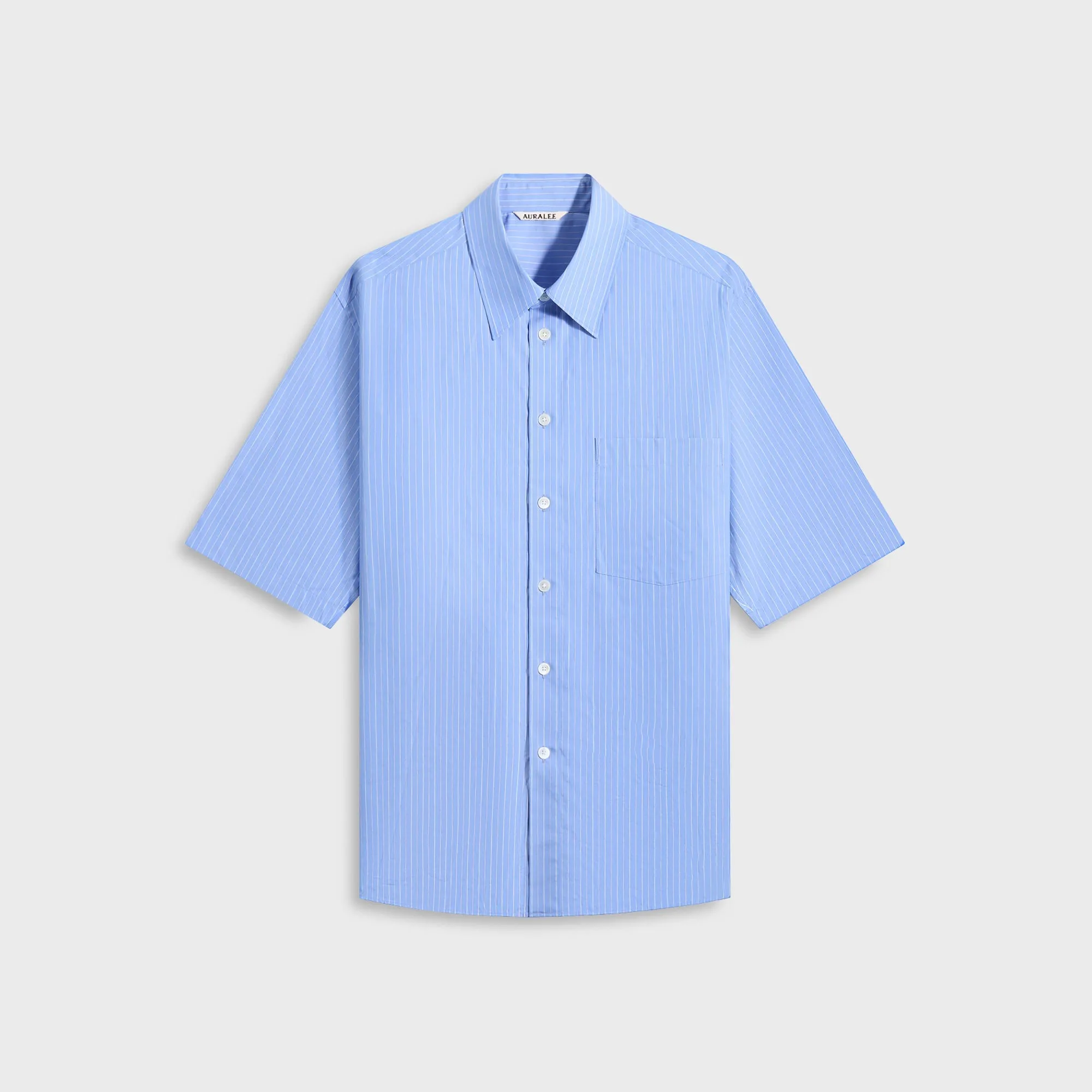Auralee Suvin High Count Cloth Stripe Half Sleeved Shirt - Blue Stripes sold by Kith