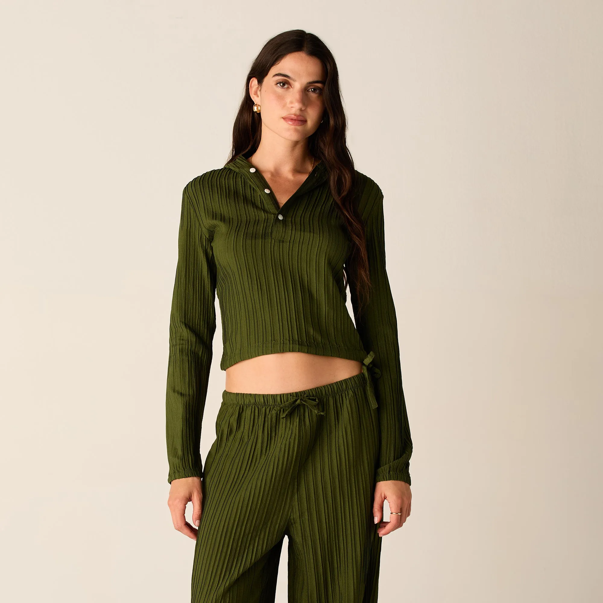 Kith Women Umi Plisse Drawstring Hoodie - Kelp sold by Kith product image thumbnail 2