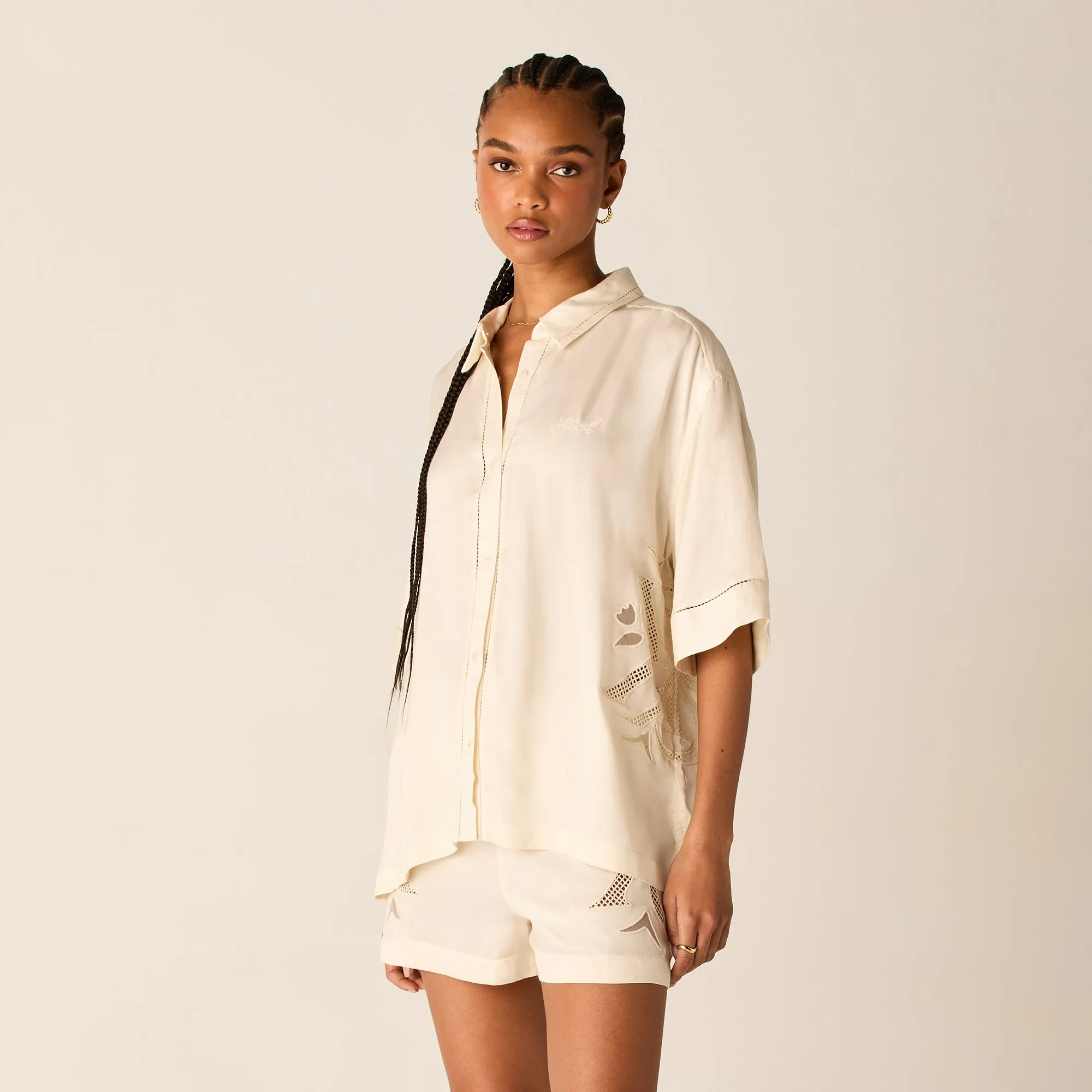 Kith Women Mari Broderie Crest Shirt - Waffle sold by Kith product image thumbnail 2