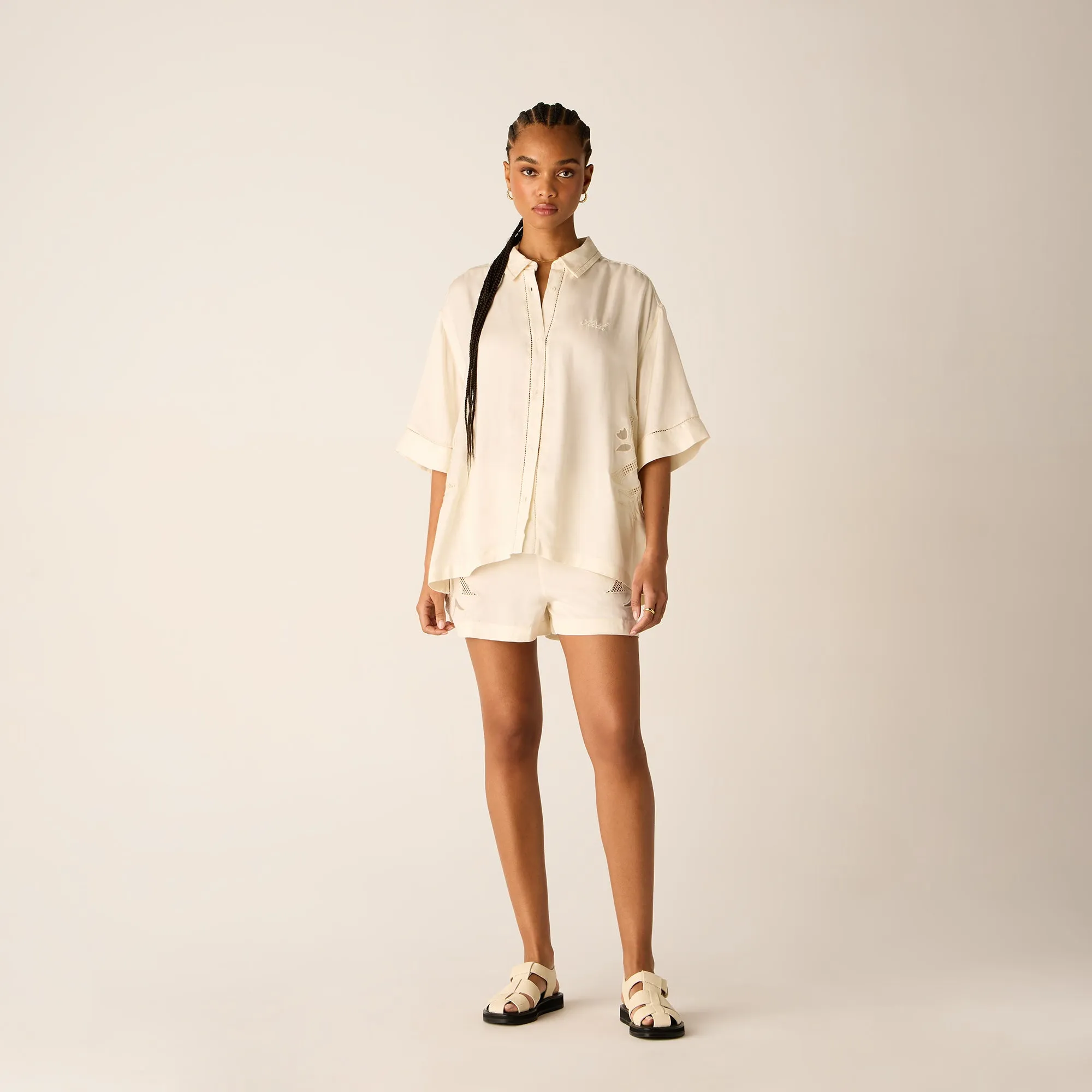 Kith Women Mari Broderie Crest Shirt - Waffle sold by Kith product image thumbnail 3