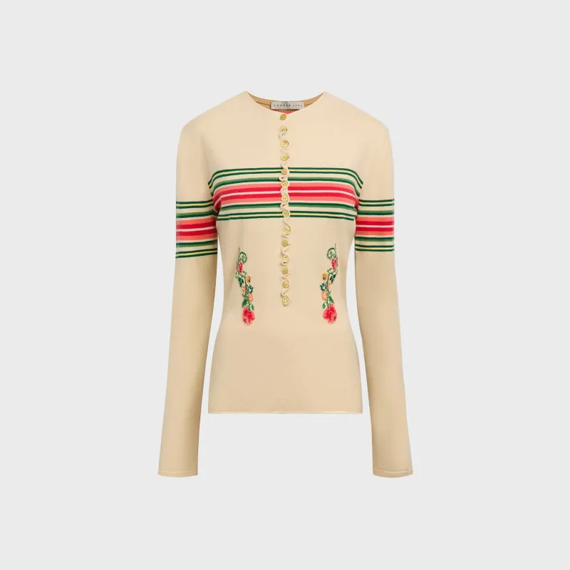Conner Ives Long Sleeve Sock Henley - Beige / Multi sold by Kith