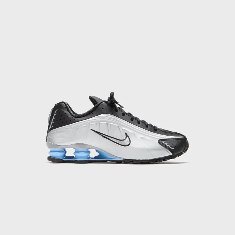 Nike Shox R4 - Metallic Silver / Black / Psychic Blue sold by Kith