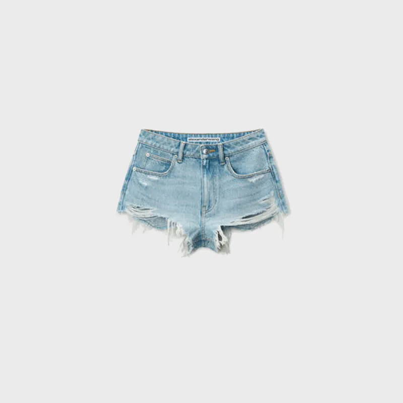Alexander Wang Frayed Short with Deconstruction and All-Over Hotfix - Powder Blue sold by Kith