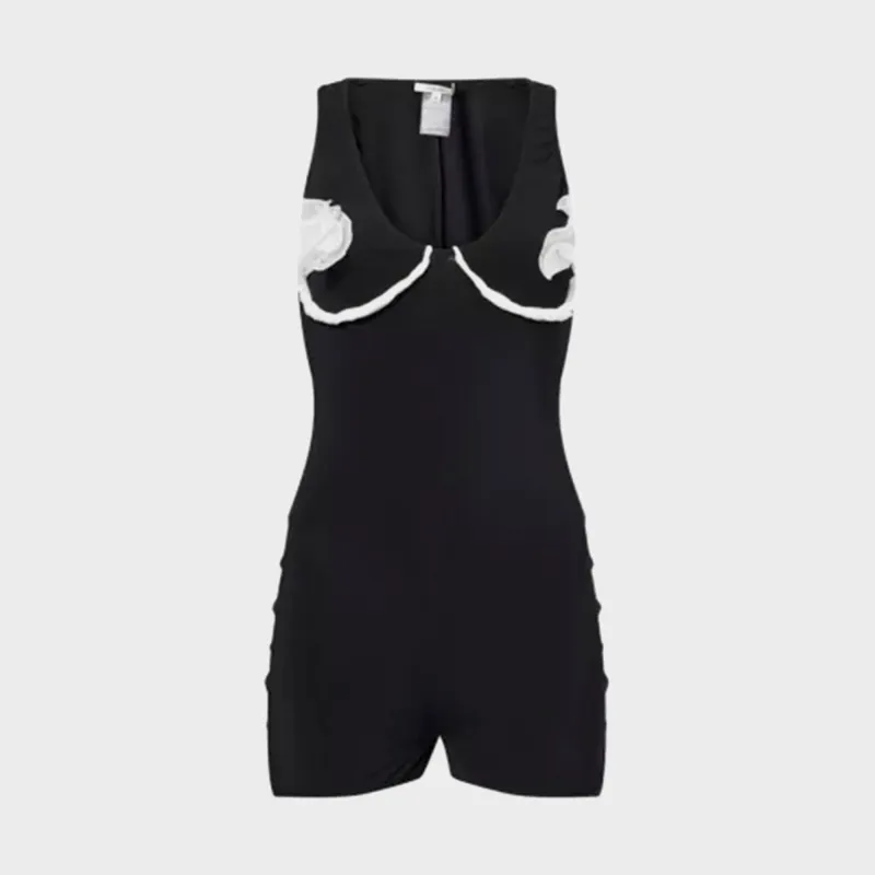 Nensi Dojaka Mini Playsuit with Flower Petals - Black / White sold by Kith