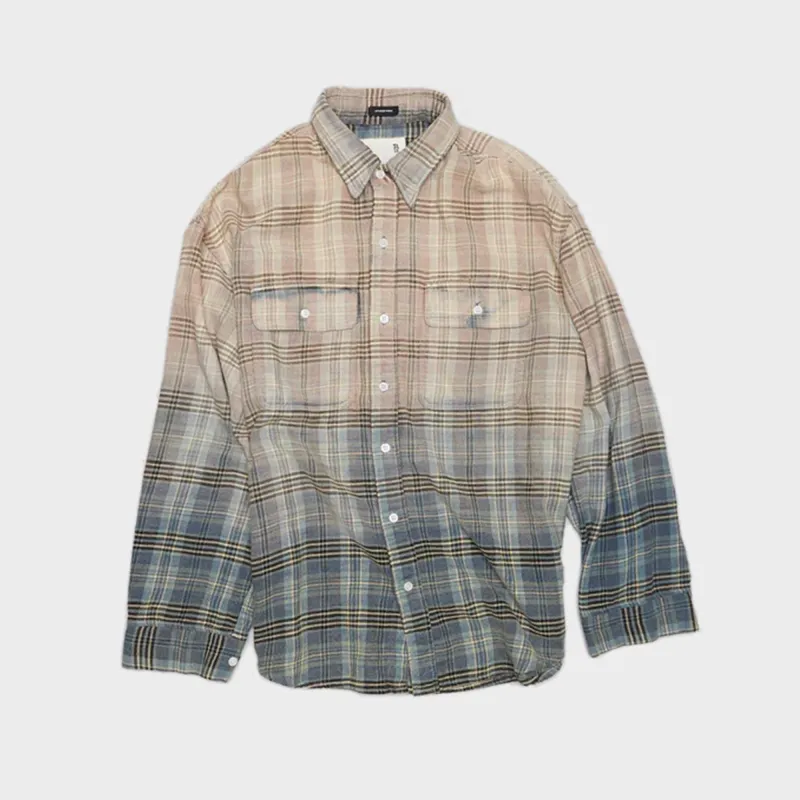 R13 Relaxed Workshirt - Gradient Bleached Blue Plaid sold by Kith