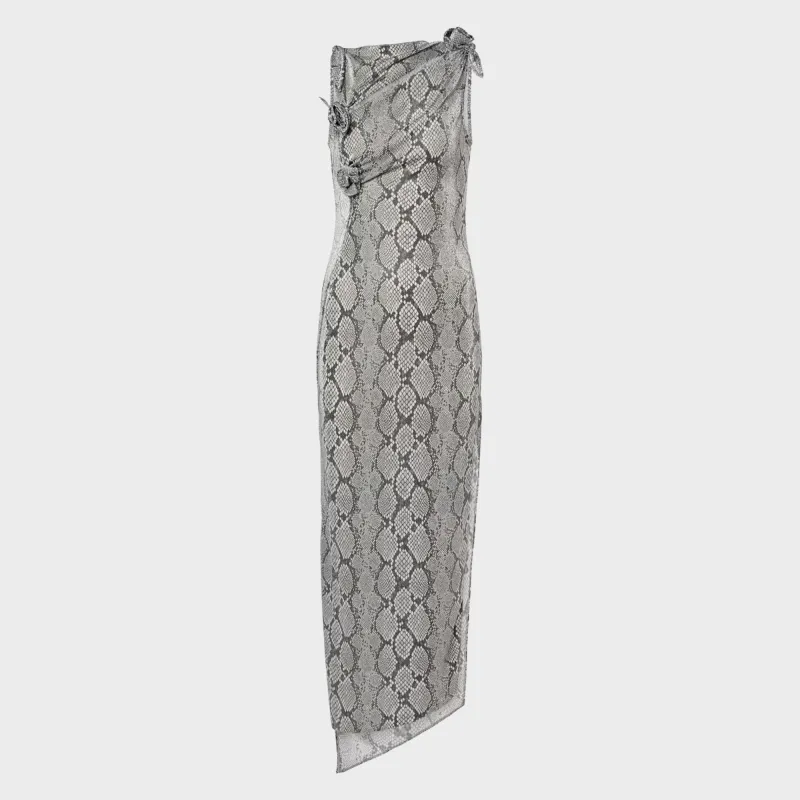 Coperni Snake Print Asymetric Flower Gown - Grey sold by Kith