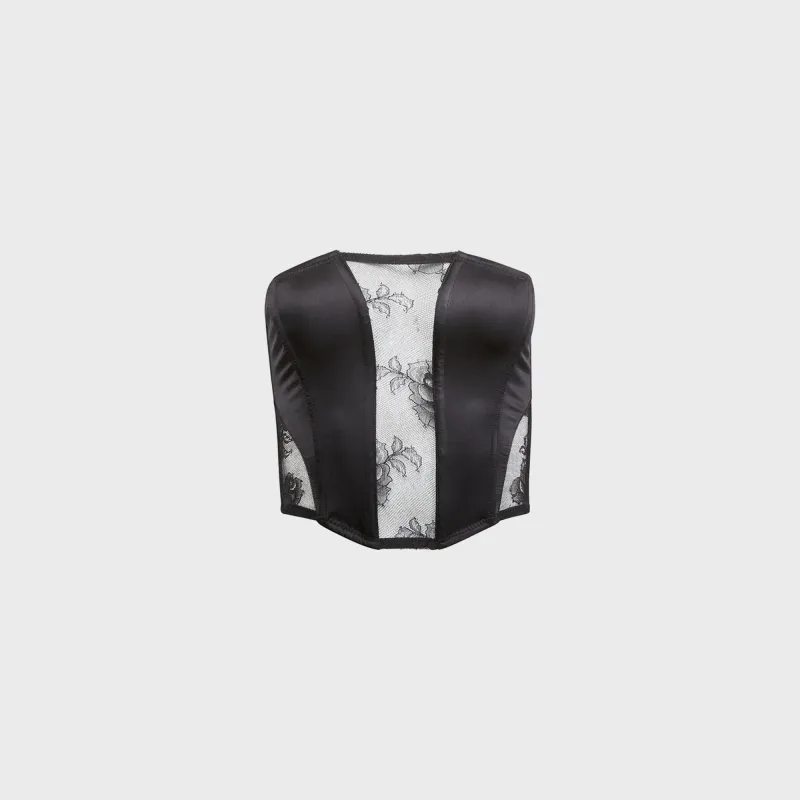 Fleur du Mal Silk and Bouquet Lace Corset Top - Black sold by Kith