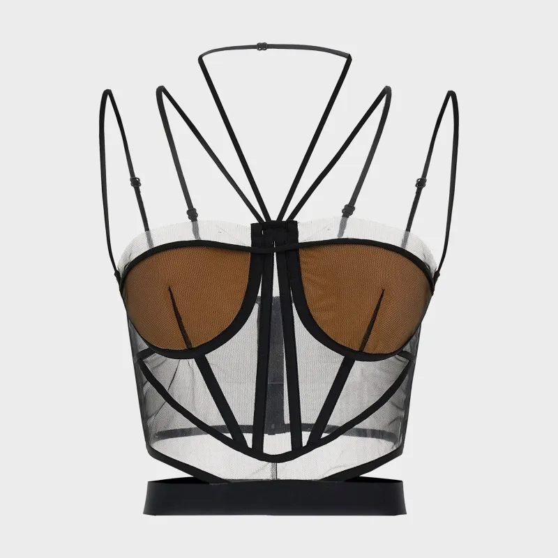 Nensi Dojaka Sheer Corset With Padded Cups - Black / Nude sold by Kith