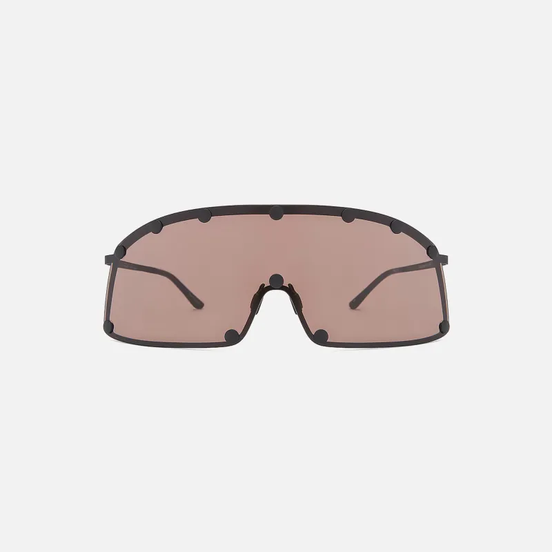 Rick Owens Shielding Sunglasses - Black Temple / Brown Lens sold by Kith