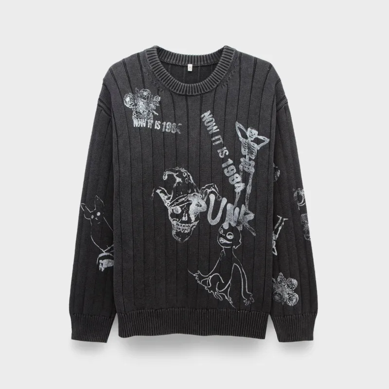 R13 Drop Needle Boyfriend Sweater - Acid Black sold by Kith