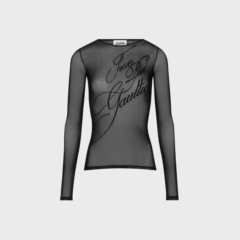 Jean Paul Gaultier Mesh Long Sleeves Top With Sequins Embroidery - Black sold by Kith