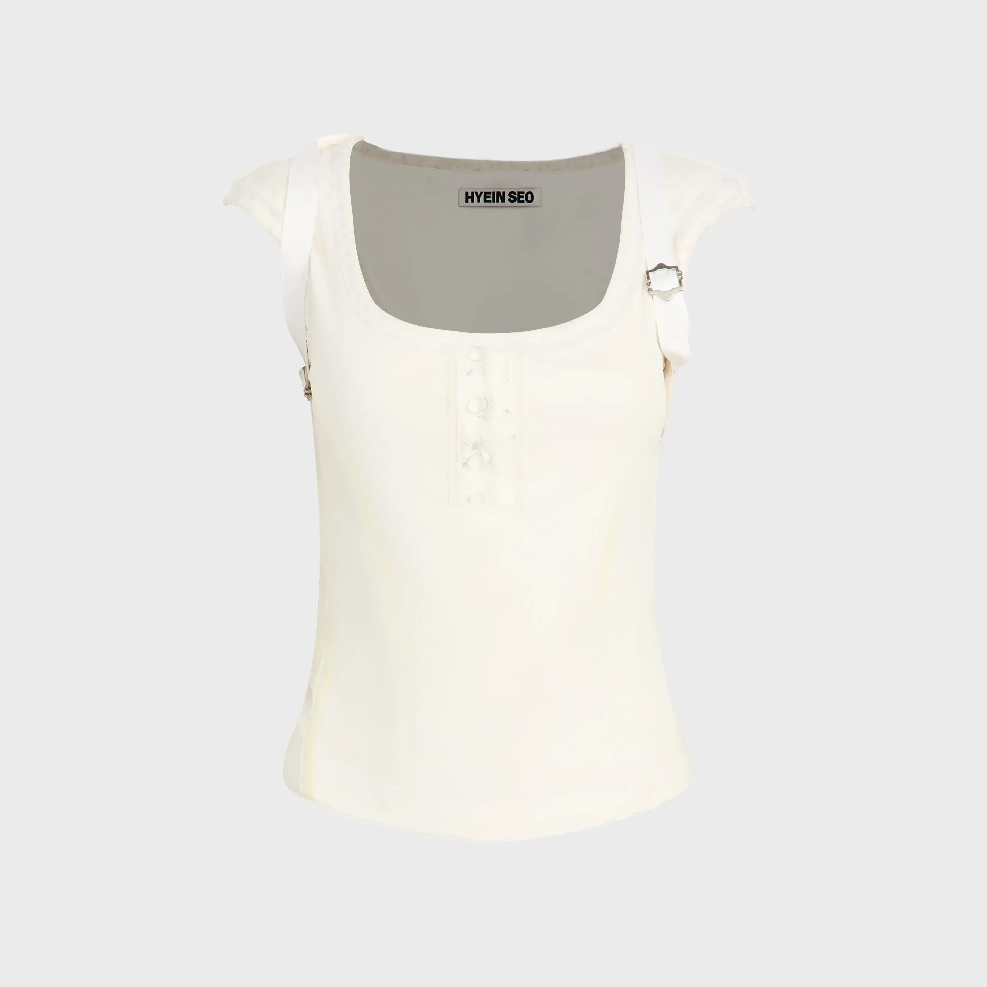 Hyein Seo Henley Top With Back Strap - White sold by Kith