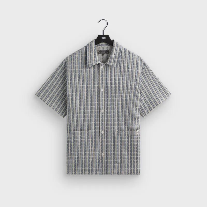 Kith Bubble Check Short Sleeve Boxy Collared Overshirt - Light Indigo sold by Kith