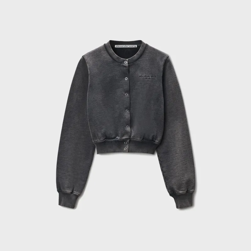 Alexander Wang Shrunken Snap Cardigan Crewneck - Washed Black sold by Kith