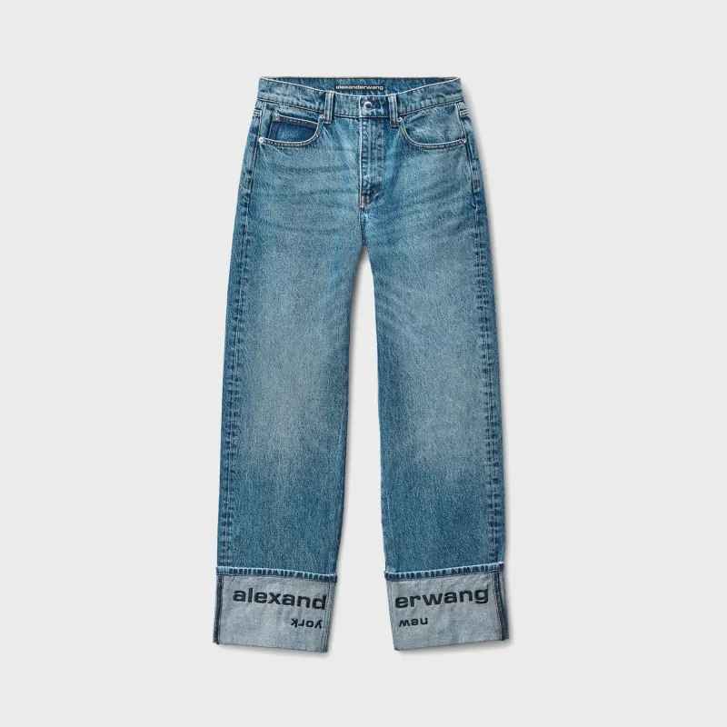 T by Alexander Wang Mid Rise Straight Jean with Embroidered Cuff - Blue sold by Kith