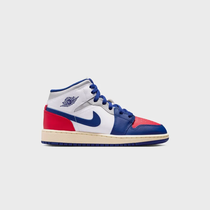 Jordan GS Air Jordan 1 Mid - White / Deep Royal Blue / University sold by Kith