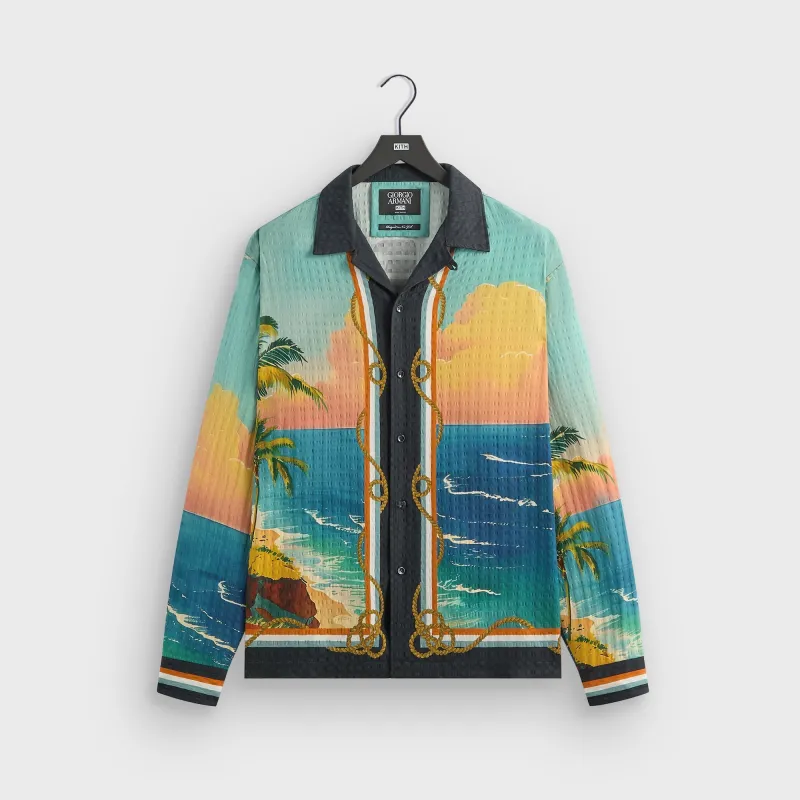 Giorgio Armani & Kith Ornamental Print Long Sleeve Thompson Camp Collar Shirt - Multi sold by Kith