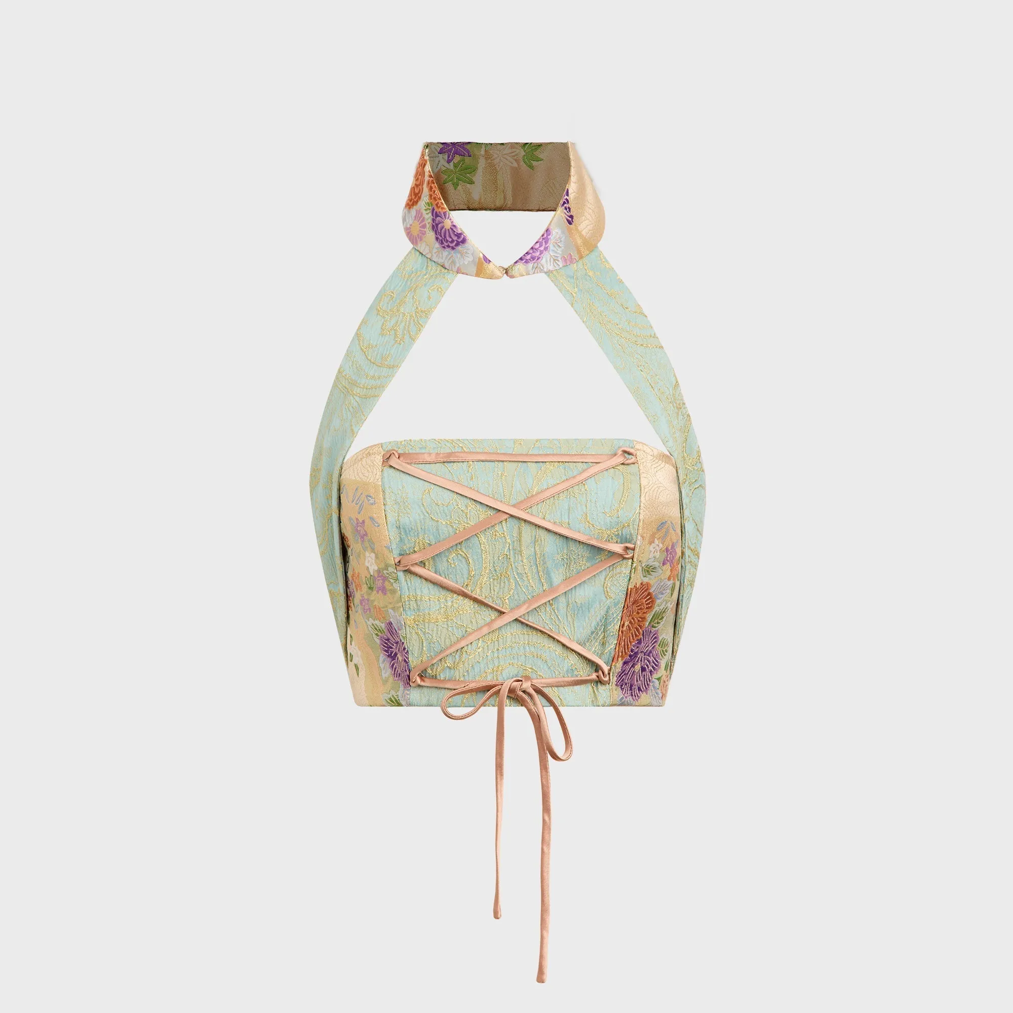 Kim Shui Moon QiPao Cropped Corset - Blue sold by Kith