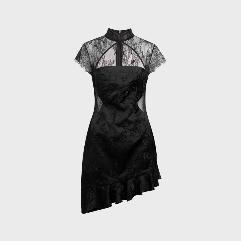 Kim Shui Lucy Silk Embroidered Lace Qi Pao - Black sold by Kith