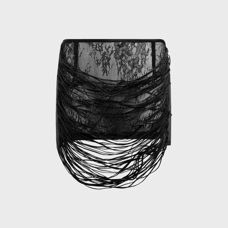 Kim Shui Bao Fringe Skirt - Black sold by Kith