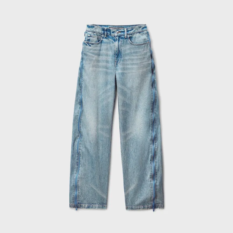T by Alexander Wang Curved Zipper Pant with Basketball Mesh - Vintage Bleach Blue sold by Kith