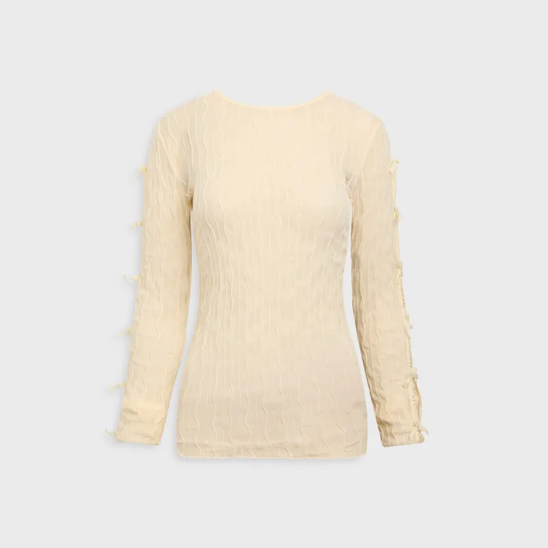 Second Skin Ross Bow Mockneck Top - Off White with White Bows sold by Kith