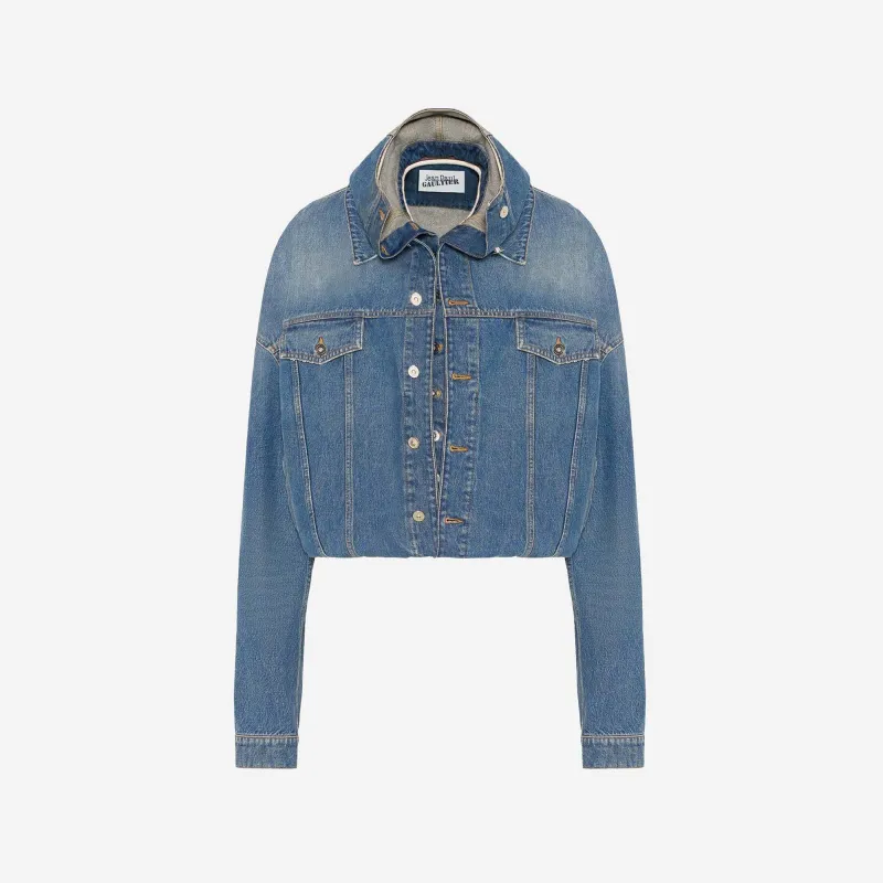 Jean Paul Gaultier Double Layer Denim Jacket With Hood Detail - Vintage Blue sold by Kith
