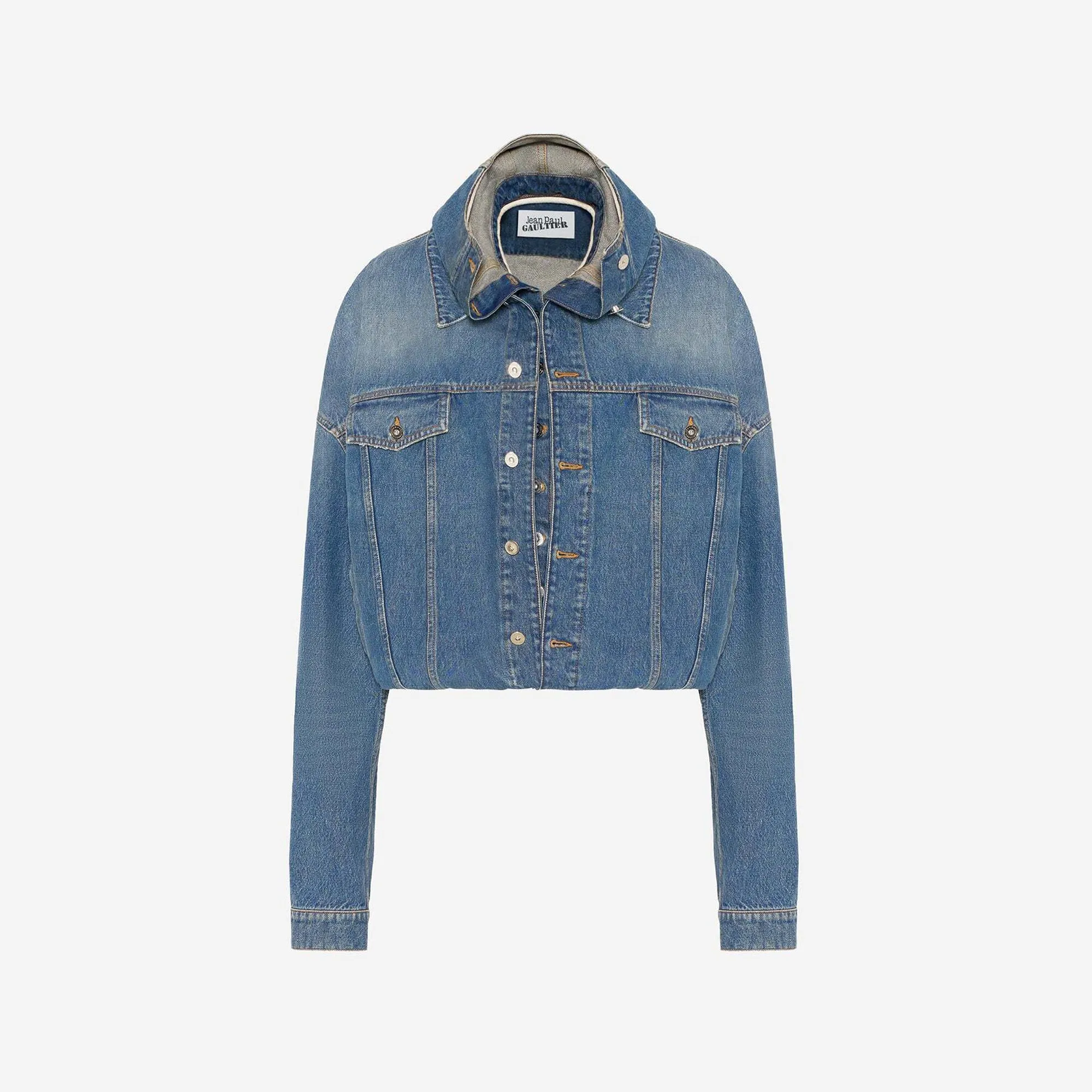 Jean Paul Gaultier Double Layer Denim Jacket With Hood Detail - Vintage Blue sold by Kith