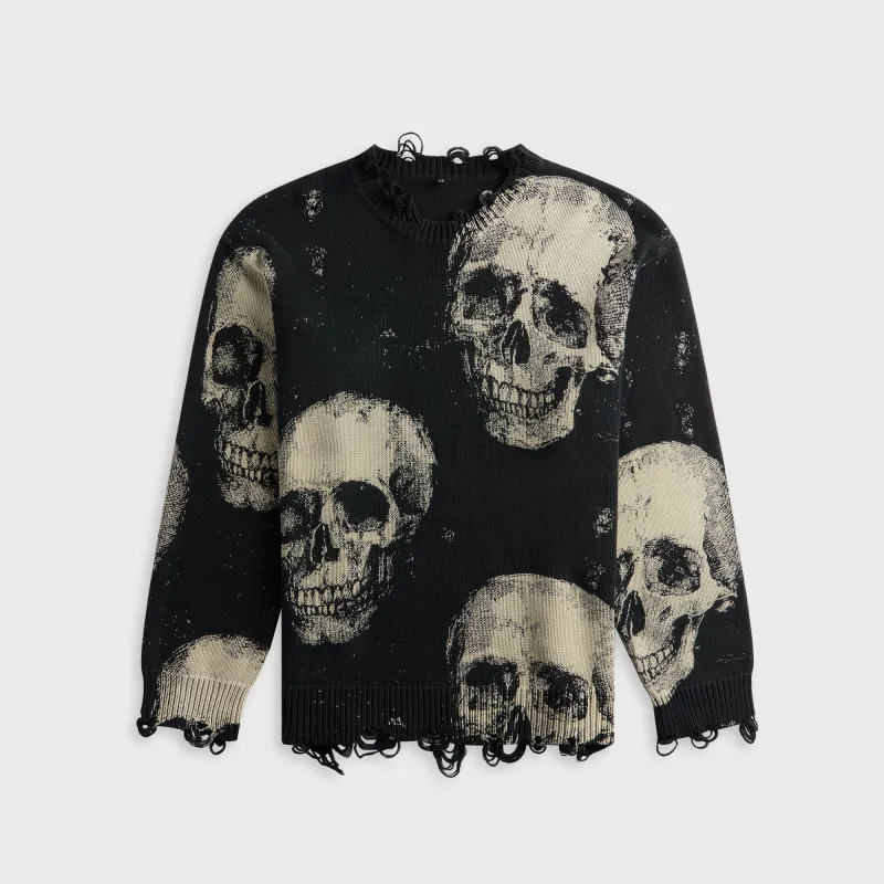 R13 Printed Boyfriend Sweater - Skulls On Black sold by Kith