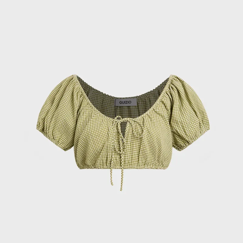 GUIZIO Ravello Gingham Top - Green sold by Kith