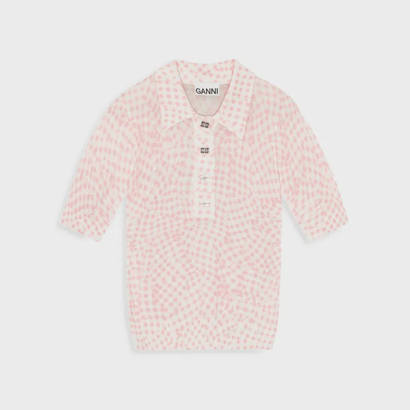 Ganni Sheer Printed Polo - Bleached Mauve sold by Kith