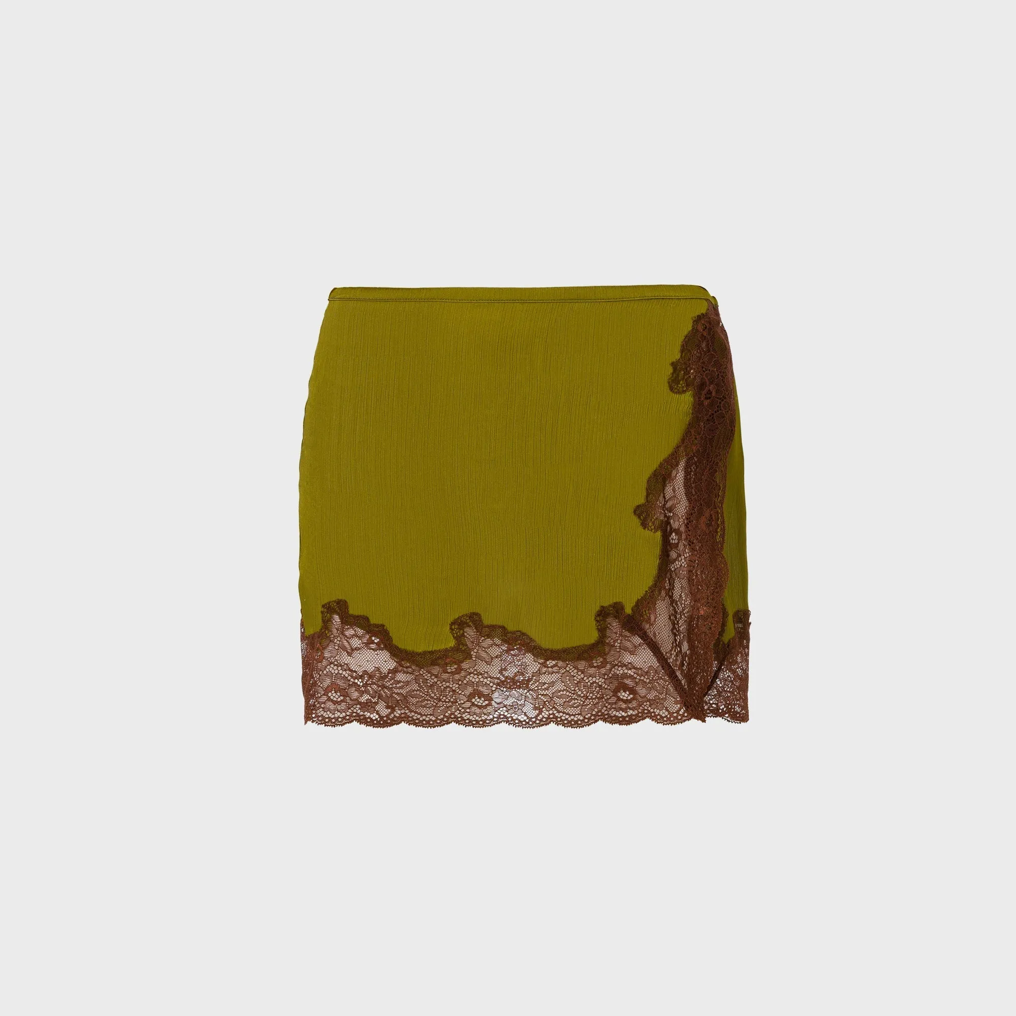 Siedres Lace-Trimmed Satin Mini Skirt - Khaki sold by Kith