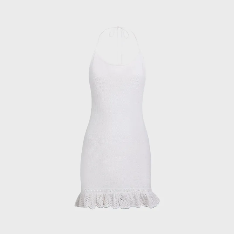 GUIZIO Crochet Halter Mini Dress - White sold by Kith