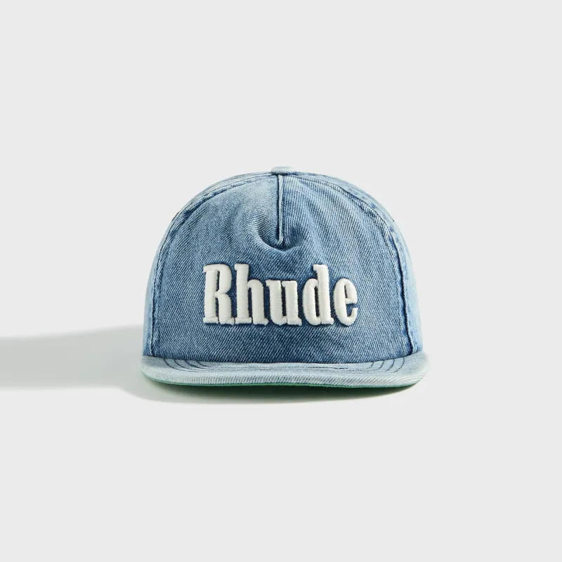 Rhude Logo Denim Cap - Oxford Indigo sold by Kith
