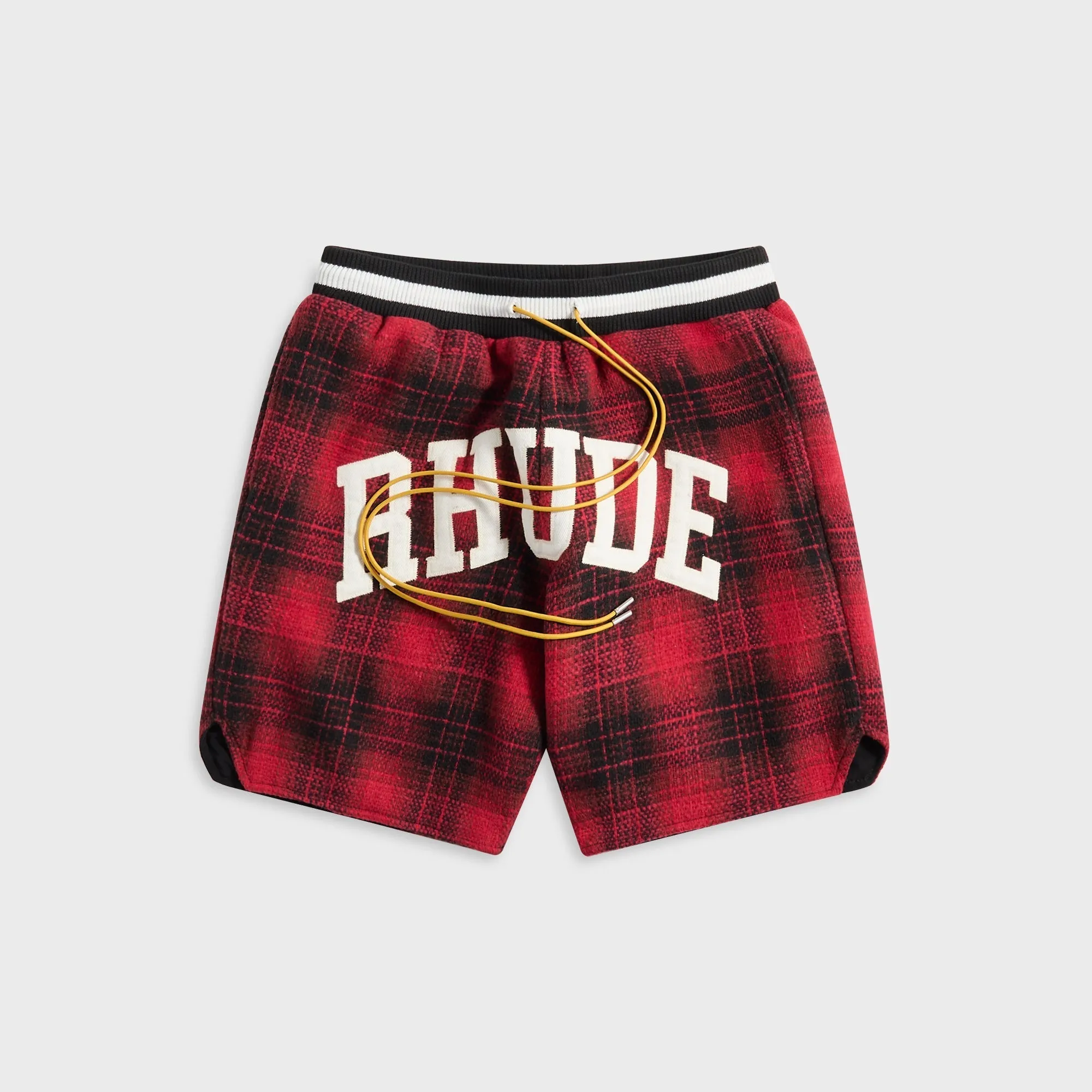 Rhude Flannel Collegiate Court Logo Short - Red / Black sold by Kith