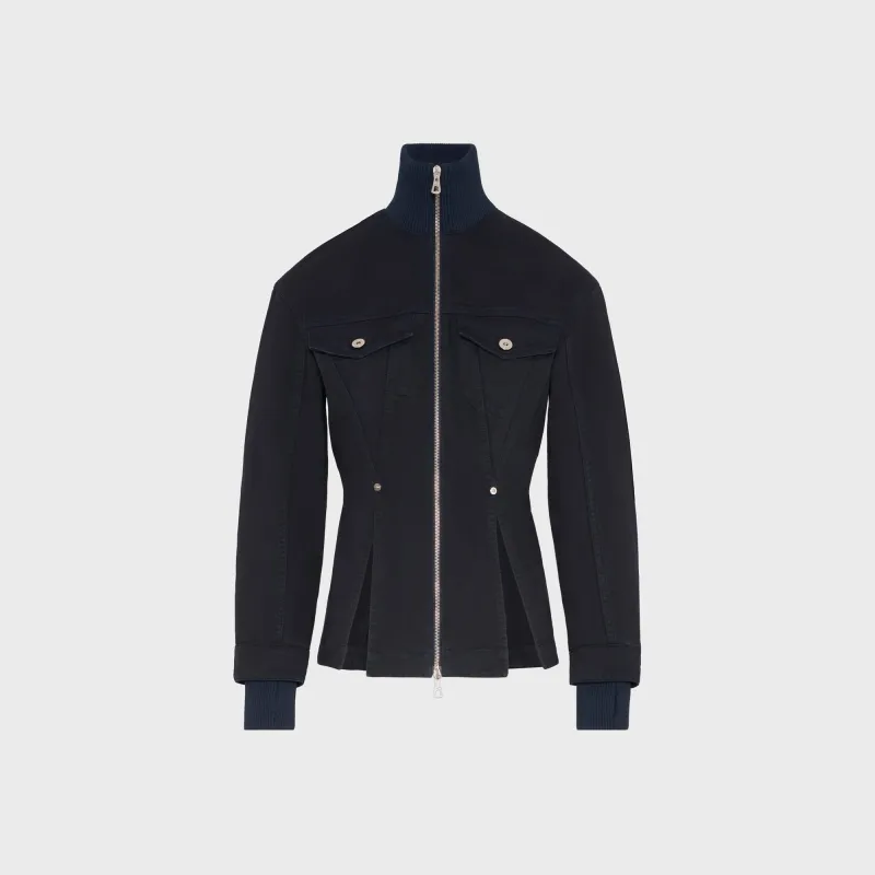 Jean Paul Gaultier Overdyed Fitted Denim Jacket with Ribbed Cuff and Collar - Navy made by Jean Paul Gaultier