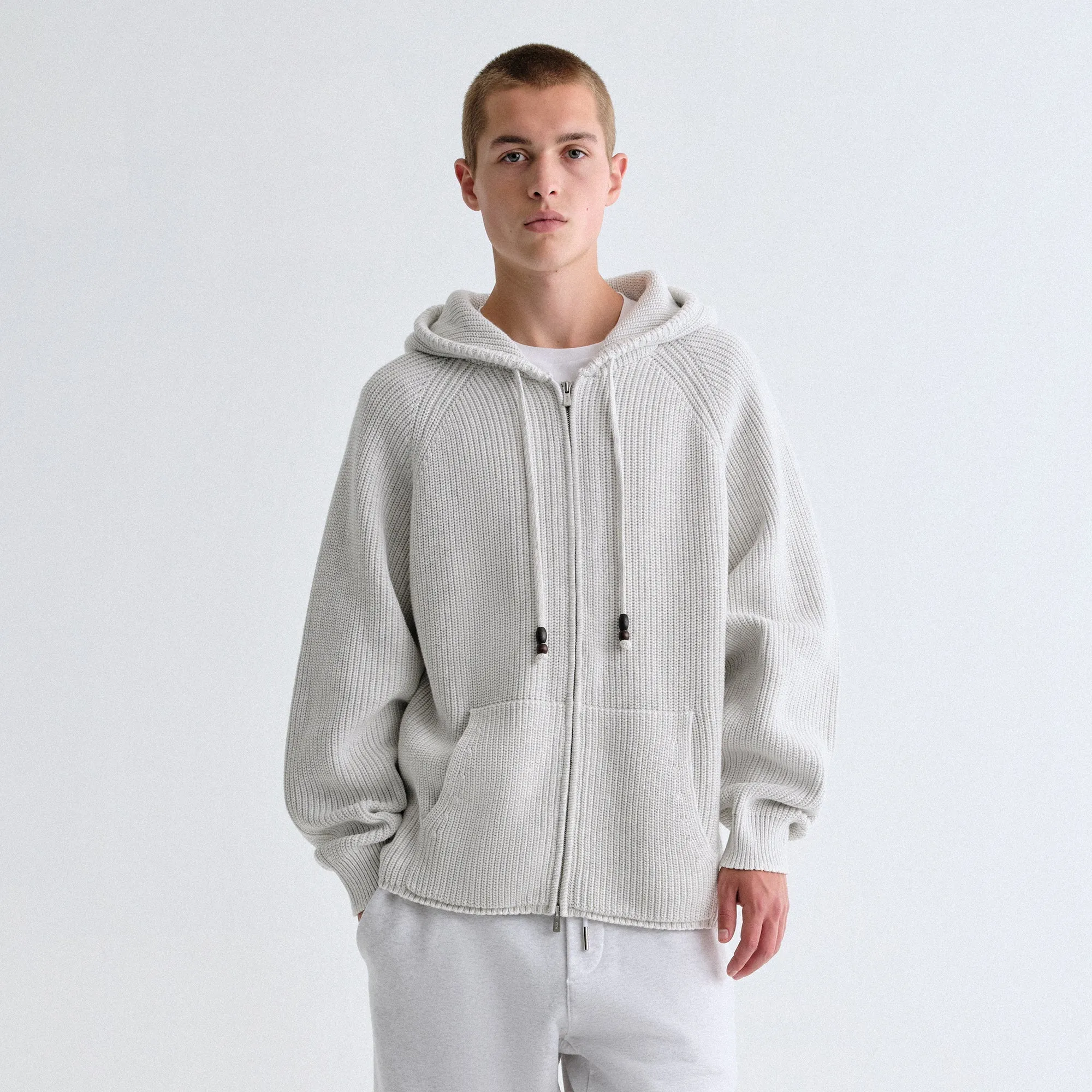 Kith Full Zip Miles Knit Hoodie - Light Heather Grey sold by Kith product image thumbnail 2