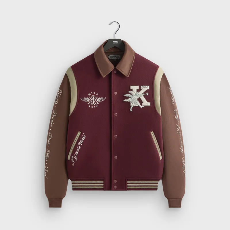 Kith Wool & Microsuede Varsity Jacket - Magma sold by Kith